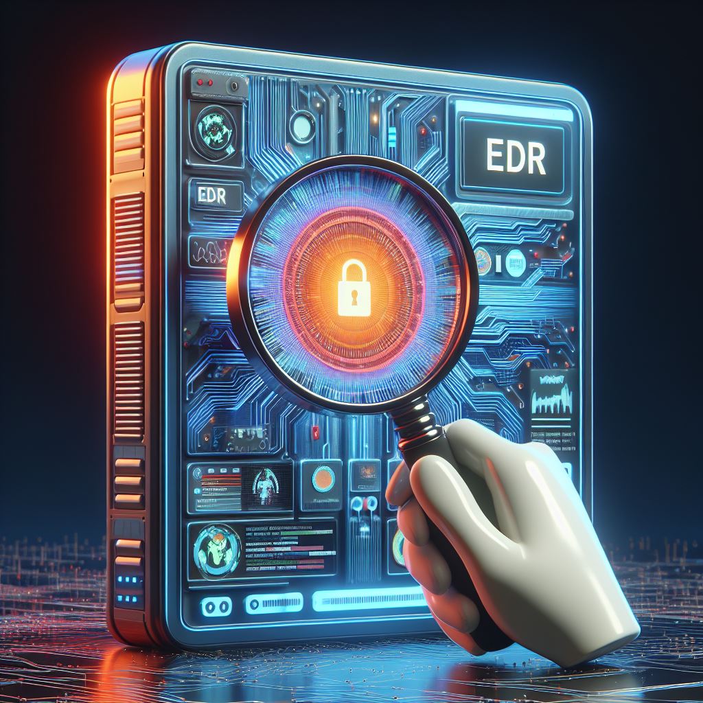 Solution EDR, l'examinateur de système informatique, illustration 3D générée par IA